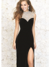 Beaded Jersey Keyhole Slit Evening Dress